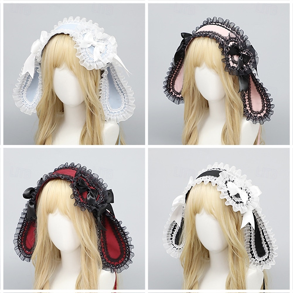Graziosa fascia per capelli con orecchie da coniglio in stile lolita – orecchie da coniglio con fiocco, fascia per capelli in stile lolita per cosplay, feste e accessori moda del 2025 a $30.99 –P3