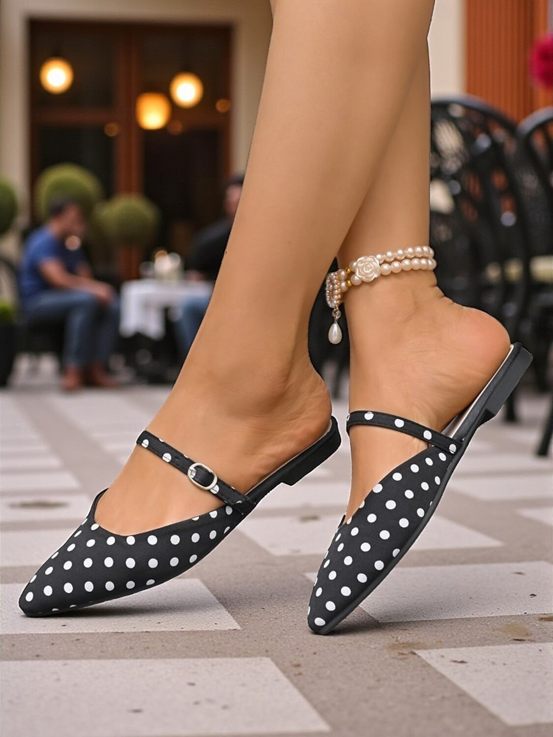 Ballerines à pois noires pour femme – Chaussures mules à bout pointu vintage des années 1950 avec bride pour les sorties estivales décontractées et le quotidien de 2025 ? $19.99 –P2