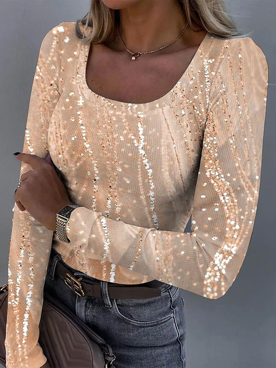 Футболка для женщин с длинным рукавом рубчик графика квадратный вырез длинный рукав повседневный омбре абстракция винтажный стильный классика обычные топы повседневный принт синий фиолетовый золотой 2025 - €21.97 –P1