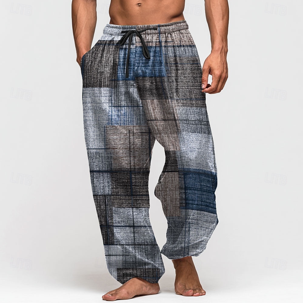 Per uomo Geometrico Blocco di colori Pantaloni Pantaloni Larghi Pantaloni casual Misura del girovita medio Vintage All'aperto Vacanza Coulisse elastica in vita Pantaloni tipo lino con tasche Estate del 2026 a $27.99 –P3