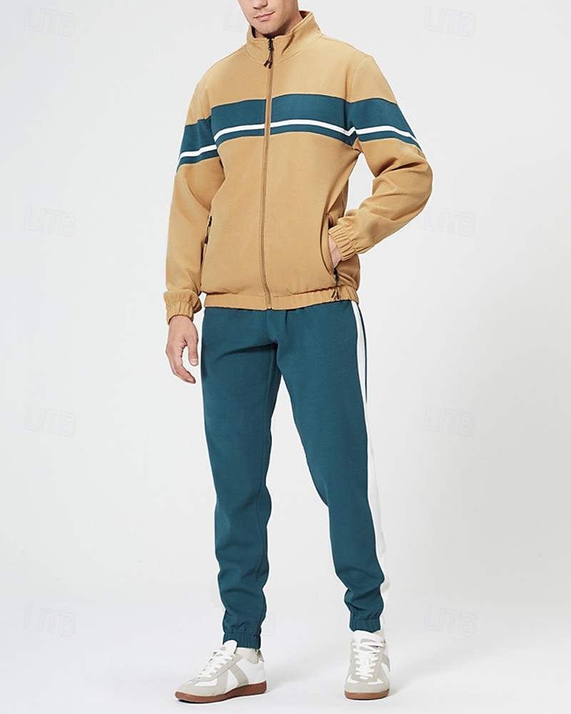 Per uomo Giacca Leggera Giacca Casual Set Vacanza Quotidiano Tasca 2 Pezzi Primavera Autunno Blocco di colori Moda Classico Collo alla coreana Regolare Nero Verde Cachi Giacca del 2025 a $48.99 –P14