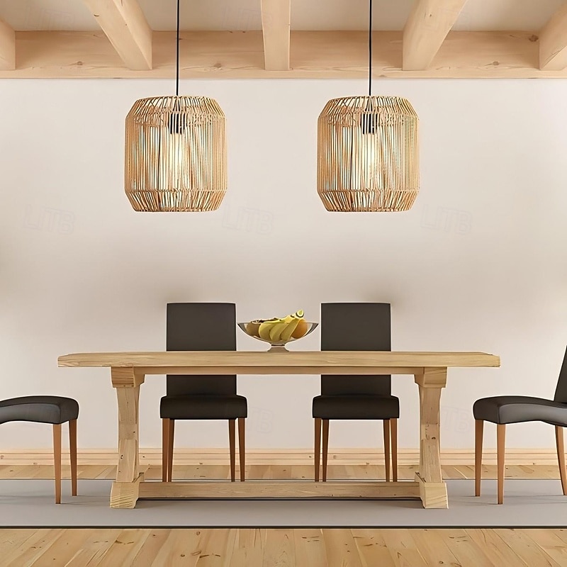 Rattan Pendant Light - Boho Lamp Hanging Diameter 26 cm Vintage Ceiling Light Rattan E27 Pendant Light Braided for Dining Table Kitchen Living Room Bedroom Hallway 2025 - $101.99 –P3
