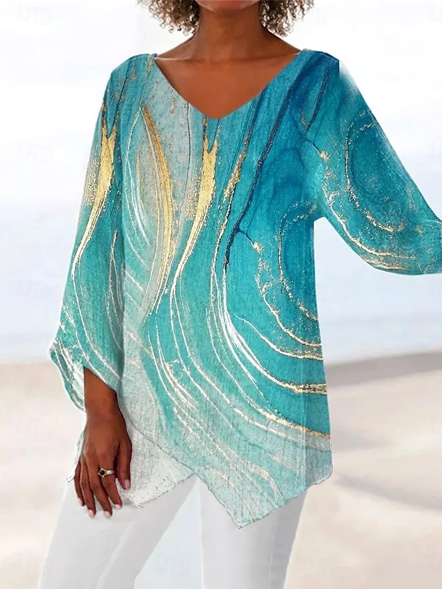 Per donna Blusa Ombre Grafico Astratto Vintage Tropicale Elegante Manica 3/4 Scollo a V Top Regolari Quotidiano Ferie Abbigliamento mare Stampato Oro rosa Verde chiaro Viola chiaro Estate Primavera del 2025 a $24.99 –P2