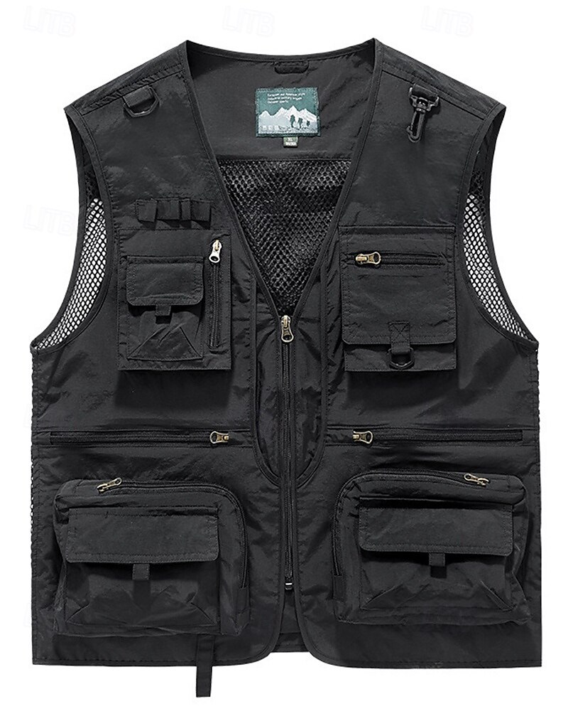 Homme Gilet de pêche Gilet multifonctionnel Sans manches Veste Extérieur Léger Respirant Fermeture éclair Polyester Noir Blanche Vert Véronèse Chasse Pêche Escalade de 2025 ? $20.79 –P5