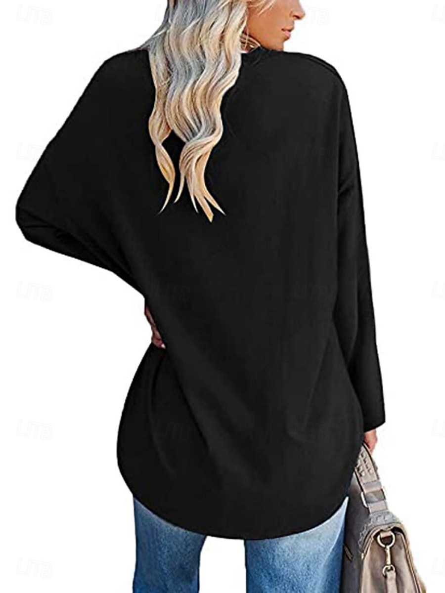 Camicia da donna in 100% cotone blouse colore solido stilosa casual maniche lunghe colletto rotondo regolari top quotidiano nero bianco giallo rosa primavera autunno pre-autunno del 2026 a $24.99 –P6