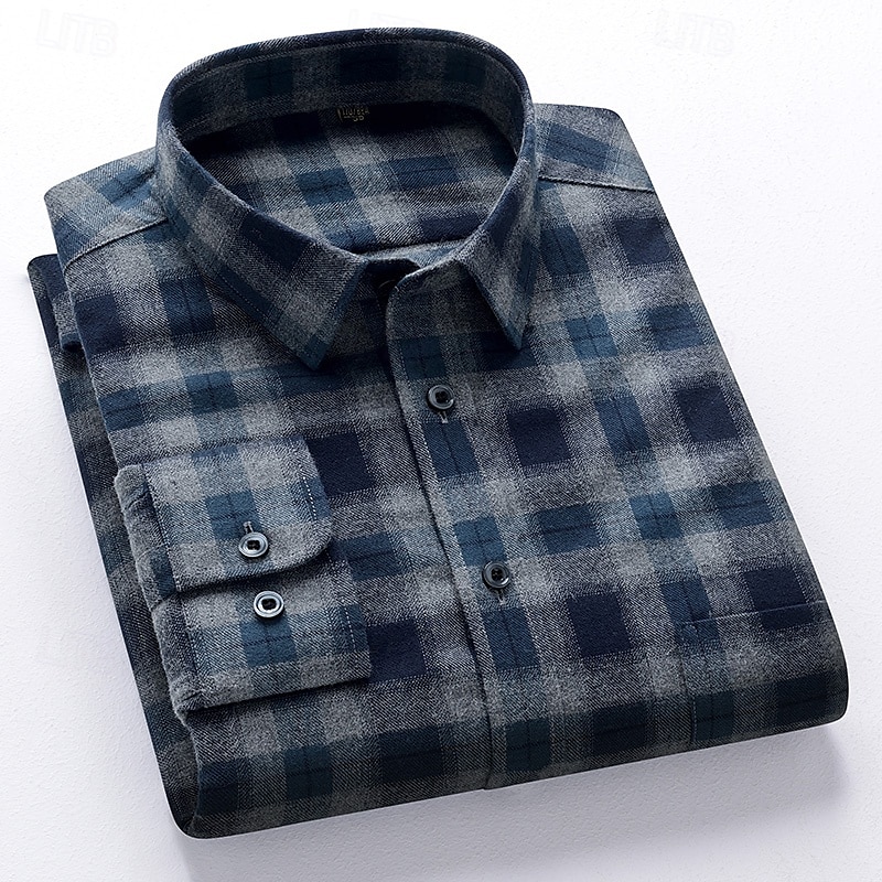 Men's Shirt Dress Shirt Collared Shirt Button Up Shirt Plaid / Striped / Chevron / Round Daily Wear Corporate Clothing White+khaki Pink Wine Navy Blue Long Sleeve Shirt Collar All Seasons Clothing 2026 - $36.99 –P14