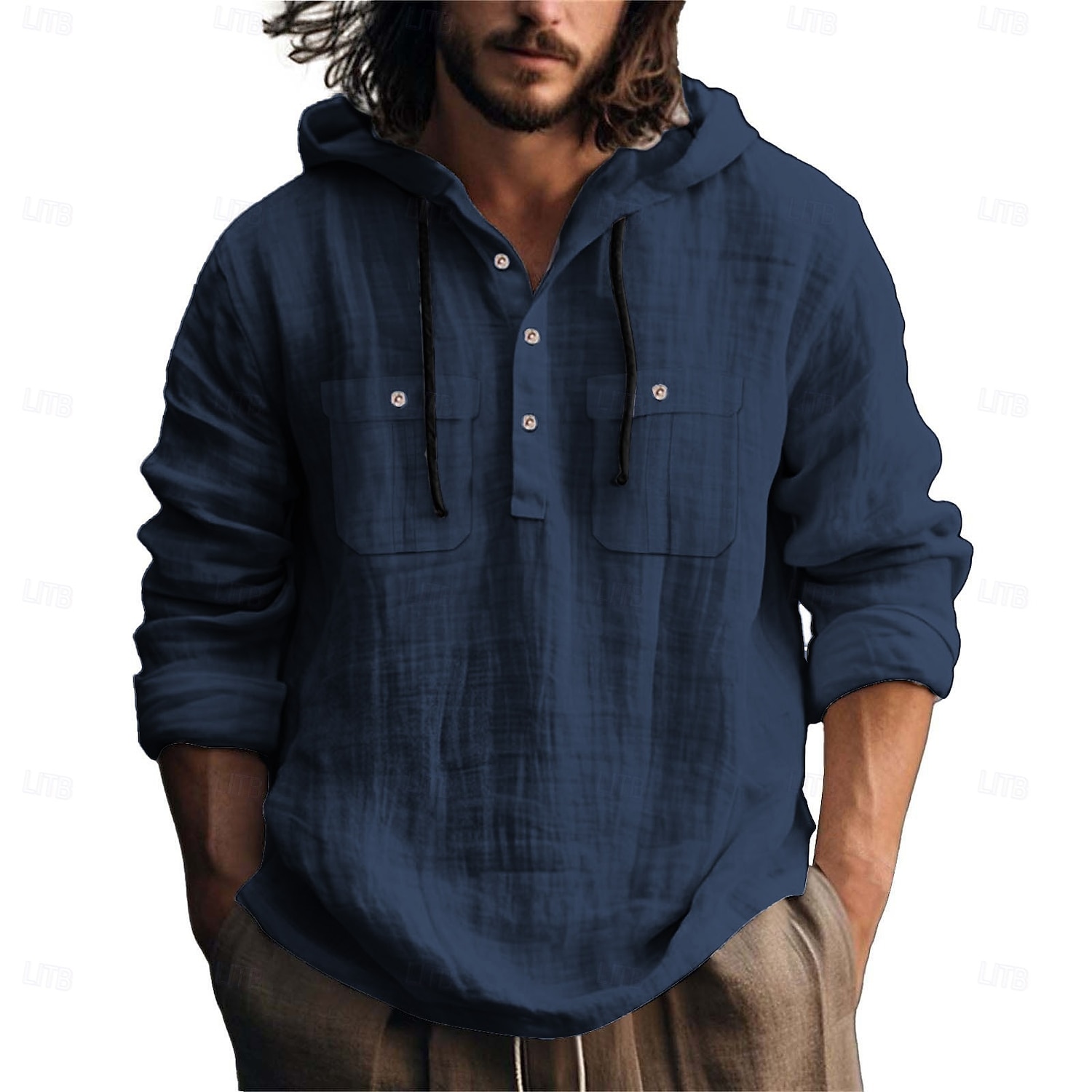 Per uomo Camicia Camicia in cotone bianco Maglietta informale Camicia con bottoni Camicia di cotone Liscio Da mare Strada Nero Bianco Blu marino scuro Blu Manica lunga Con cappuccio Primavera del 2025 a $26.99 –P7