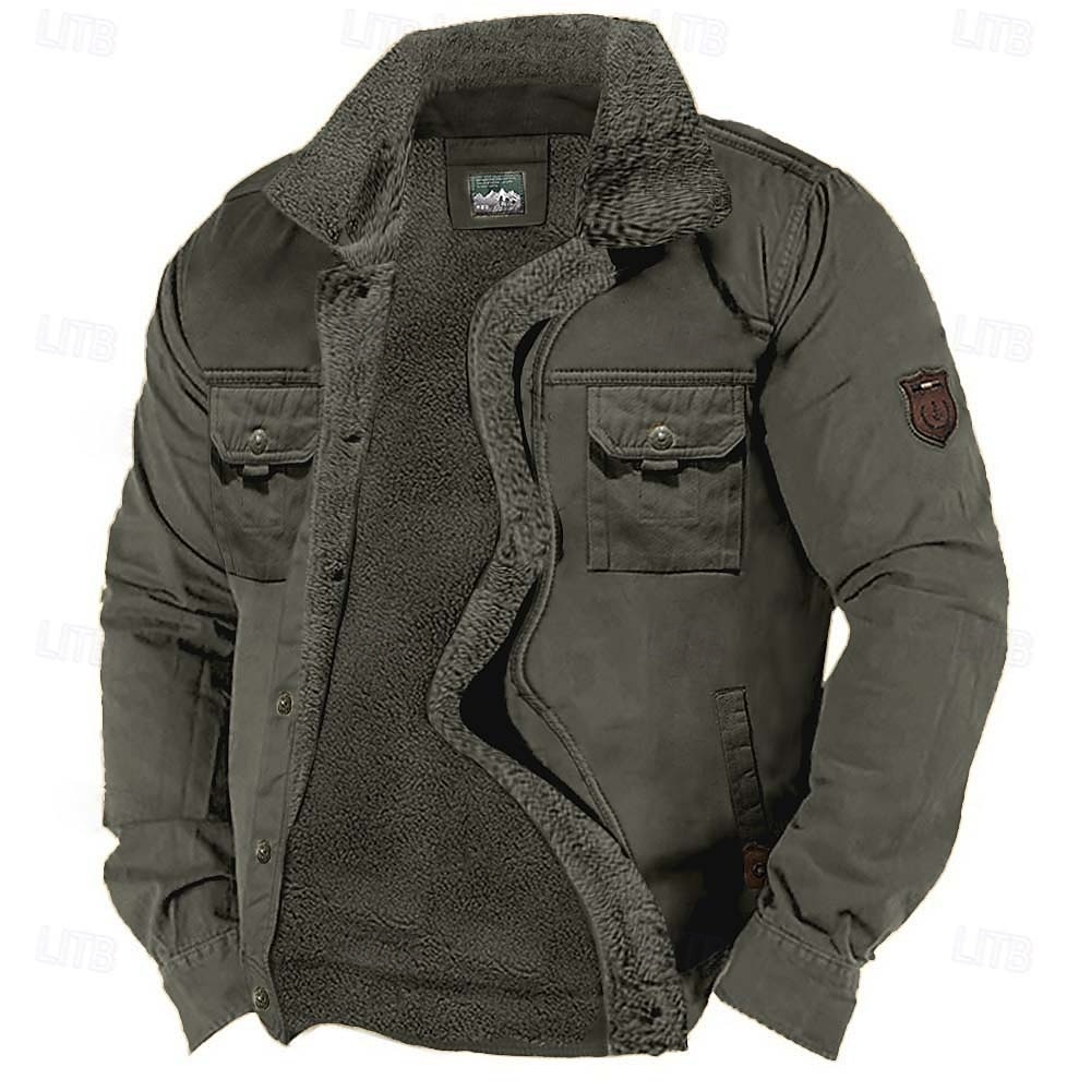 Herr Fleece-jacka Cargojacka Chore Jacka Formell Hem Vindtät jacka Hållbar Ficka Fleecekrage Höst Vinter Ensfärgat Aktiv Vintage Krage Normal Marinblå Mörkgrön Kaki Jacka 2025 - $58.99 –P5
