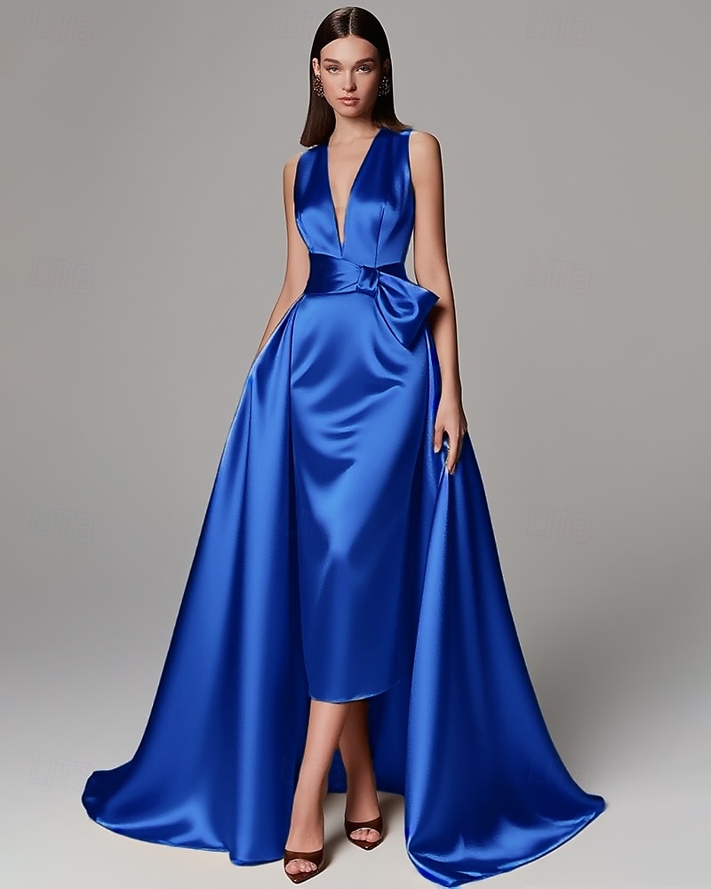 Rochie de seară elegantă, verde auriu, în linie A, rochie formală de nuntă, lungime până la podea, fără mâneci, decolteu în V, culoarea șampanie, rochie de seară pentru mama miresei, satin elastic cu 2025 - $137.99 –P11