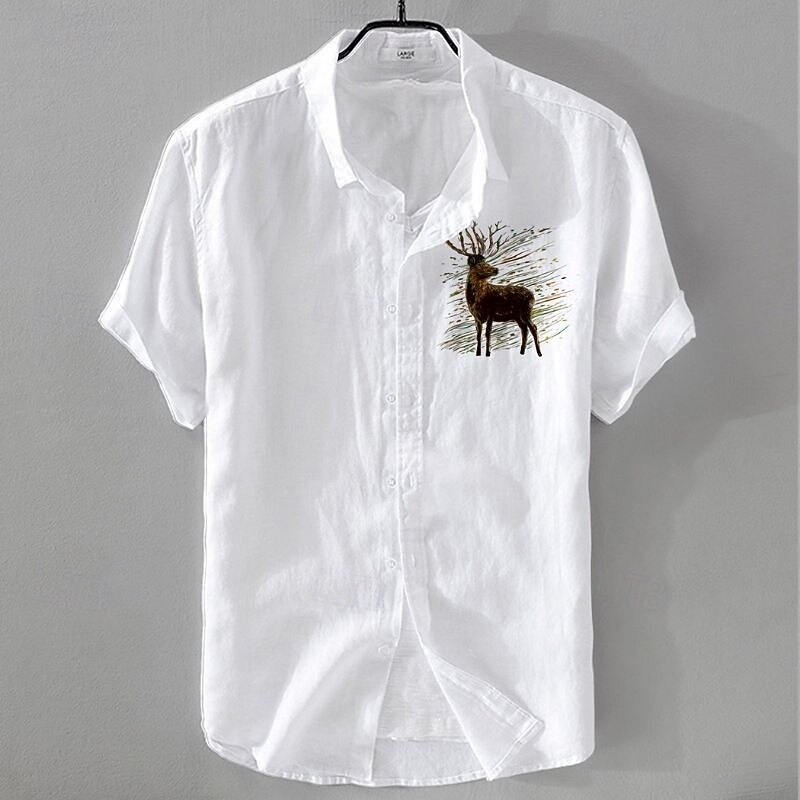 Per uomo Camicia di lino Camicia casual Camicia in cotone e lino Camicia con Bottoni Con Motivo Animale Vacanza Abbigliamento quotidiano Bianco Blu marino scuro Azzurro cielo Cachi Manica Corta Bavero del 2025 a $18.99 –P4