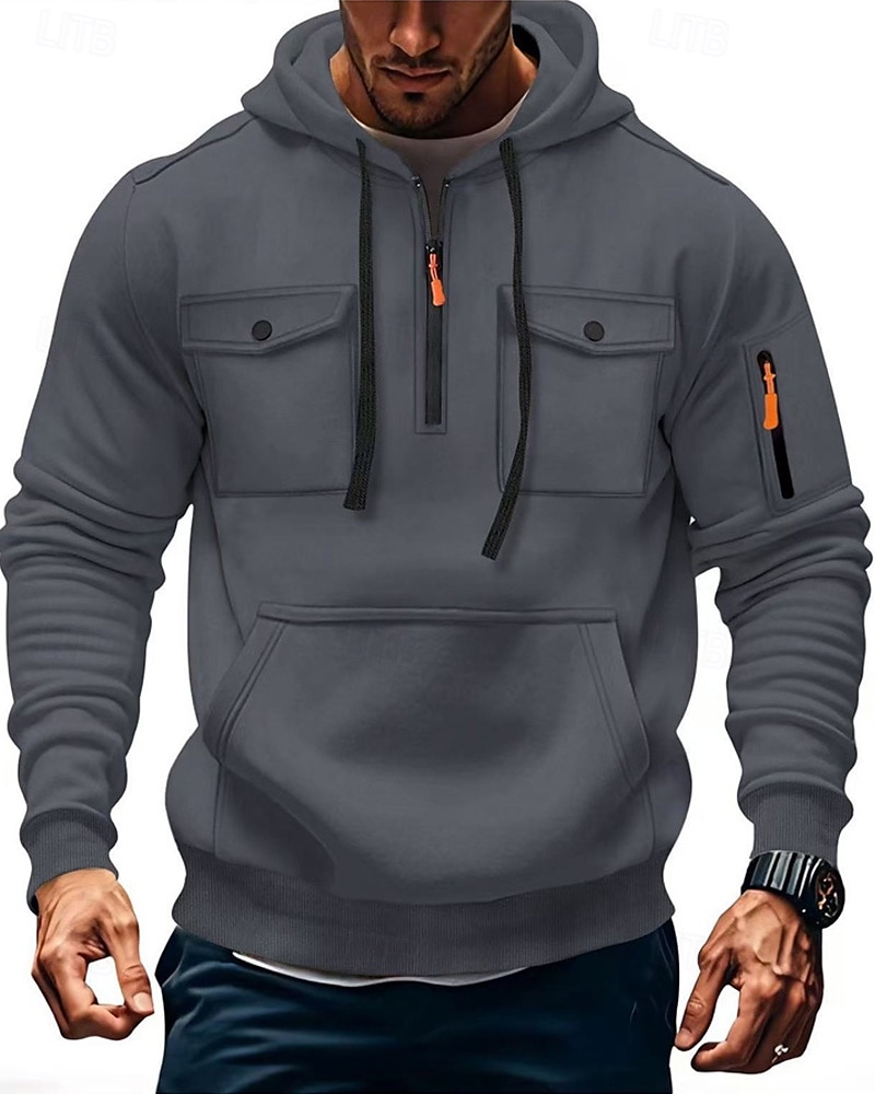 Herren Kapuzensweatshirt Viertelreißverschluss Kapuzensweatshirt Schwarz Armeegrün Marineblau Khaki Hellgrau Mit Kapuze Einfach Tasche Kordelzug Sport & Outdoor Täglich Ferien Polyester Streetwear 2025 - $23.99 –P3