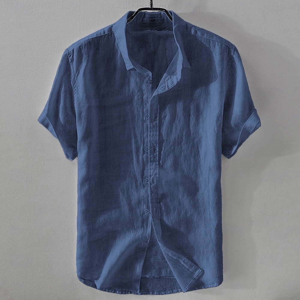 Herr Skjorta Linneskjorta Casual skjorta Bomullskjorta Slät Semester Gata Vit Himmelsblå Kaki Mörkblå Kortärmad Nedvikt Sommar Kläder Button-Down 2025 - $17.99 –P12