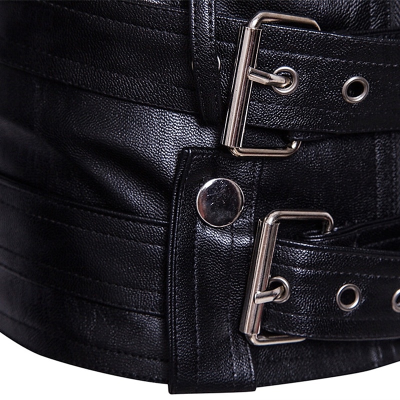 Voor heren Jas van imitatieleer Bikerjack Motorjas Vakantie Dagelijks Winddicht Houd Warm Zak Herfst Winter Effen Modieus Klassiek Revers Normaal Zwart Jacks 2026 - $57.99 –P10