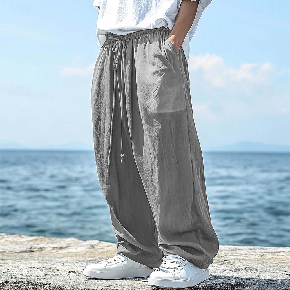 Hombre Pantalones de lino Pantalones Pantalones de verano Correa Cintura elástica Pierna recta Plano Comodidad Transpirable Longitud total Casual Diario Exterior Moda Estilo clásico Negro Verde Trébol 2026 - $25.99 –P10