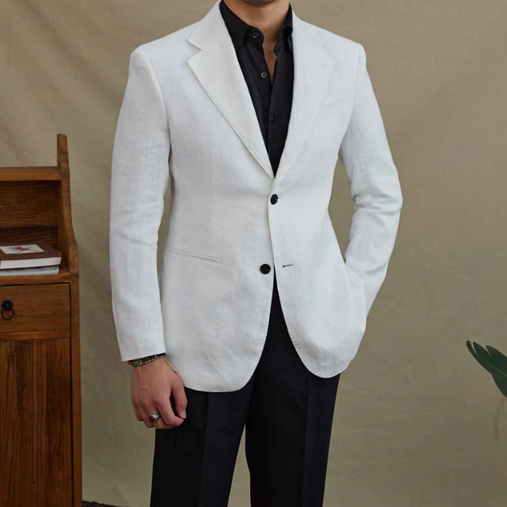 Hommes Blazer 100% lin Veste blazer Blazer en lin Formel Mariage Noël Élégant ancien Été Printemps 100% Lin Couleur Unie Avec Poches Boutonnage simple deux boutons veste Noir Blanche Orange Vert de 2025 ? $151.99 –P17