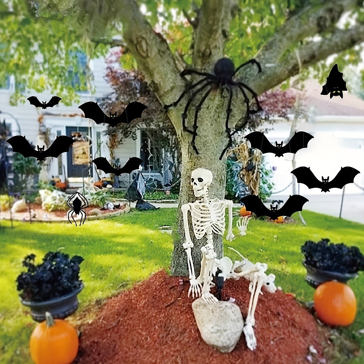 Ensemble de décorations d'Halloween 7 pièces - Chauves-souris effrayantes &Araignées géantes aux yeux brillants : parfaites pour une fête ou un jardin ! Cadeau de Noël, d'Halloween ou de Thanksgiving. de 2025 ? $36.99 –P1