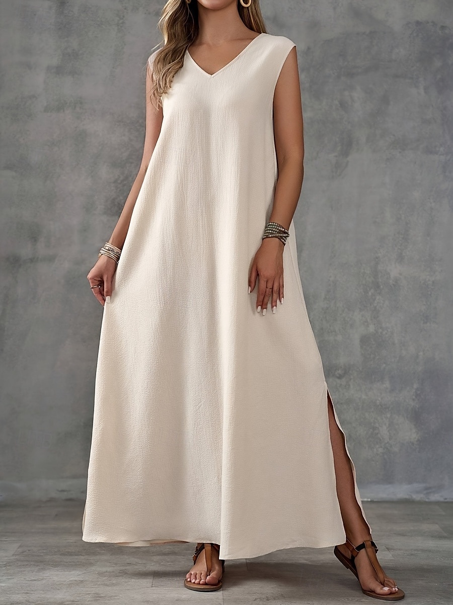 Per donna Abito maxi Abito a trapezio Abito Estivo Casual Quotidiano Vestibilità regolare Semplice Senza Maniche Scollo a V Nero Bianco Viola chiaro Verde Estate del 2025 a $28.99 –P4