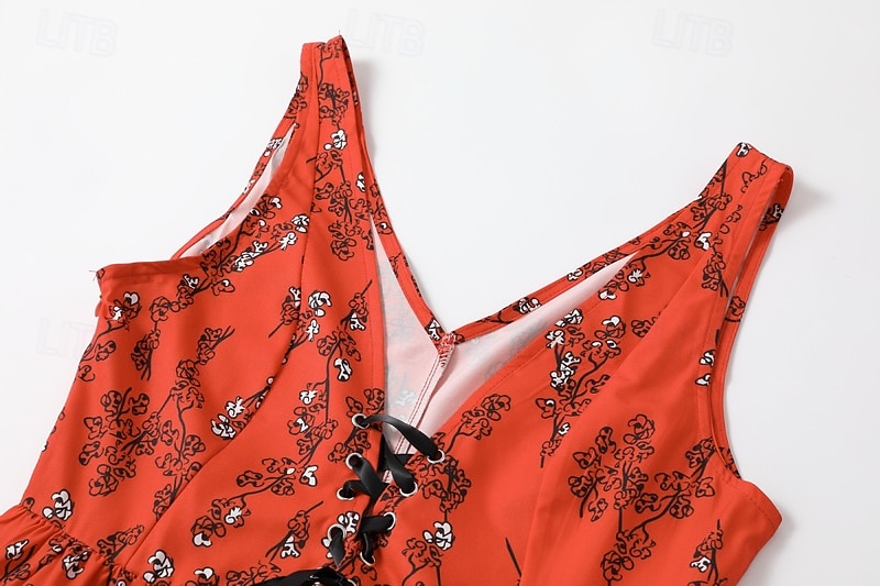 Damskie Sukienka mini Sukienka w kwiatki Sukienka Boho Sukienka z nadrukiem Strój zachodni Zabytkowe Moda Urlop Święto Weekend Regularny Kwiat Bez rękawów W serek Pomarańczowy Lato 2025 - $28.99 –P6