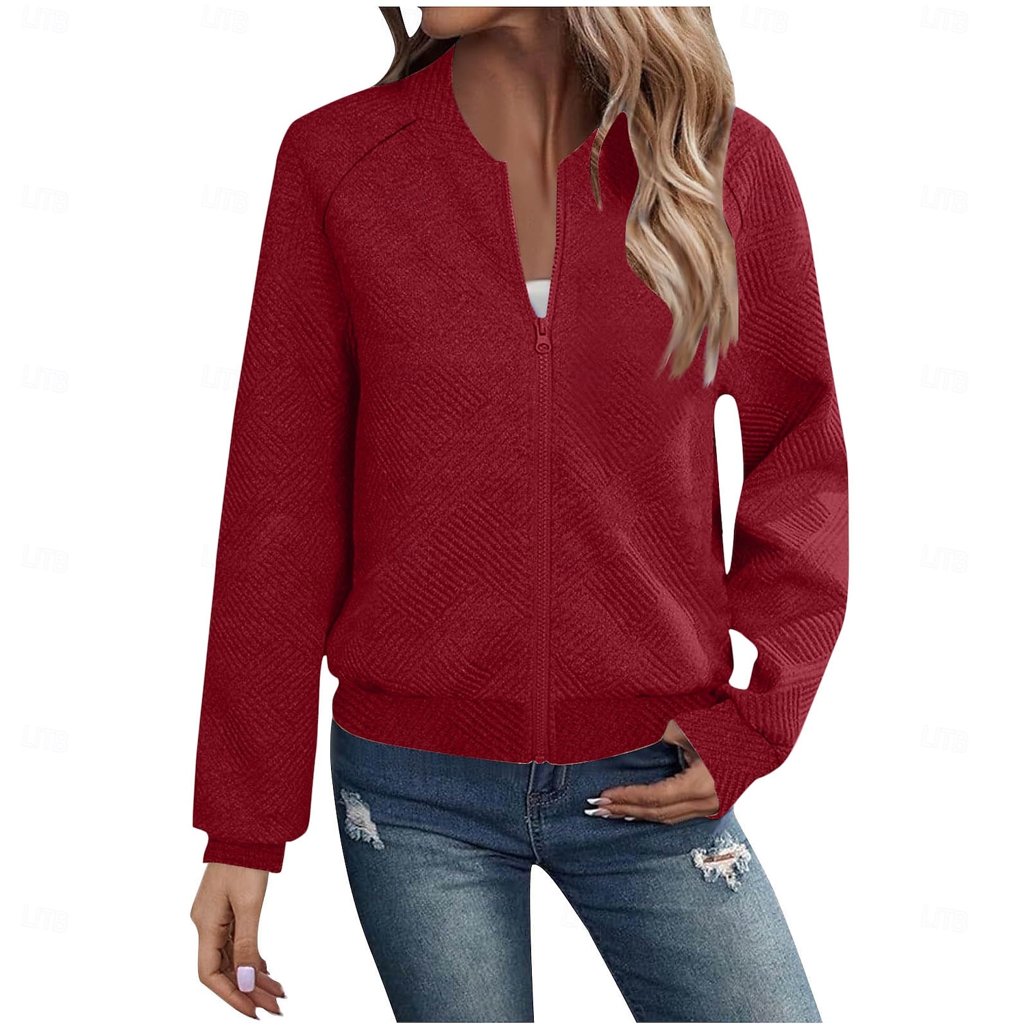 Women's Casual Jacket Sport Jacket Textured Jackets Office / Career Daily Wear Going out Fall Regular Coat Stand Collar Regular Fit Warm Vintage Style Lady Casual Jacket Long Sleeve non-printing 2025 - $26.99 –P2