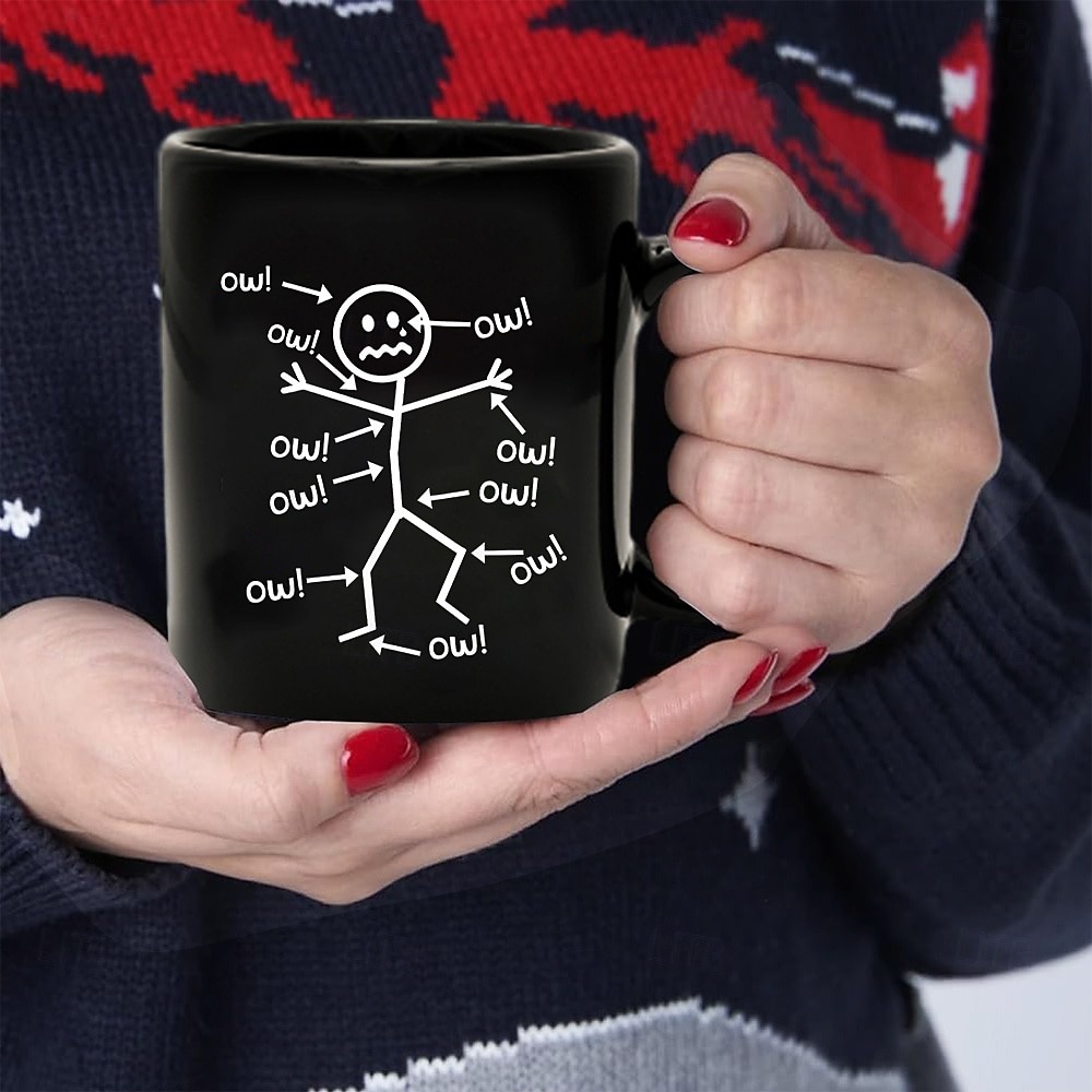 Tazza da caffè divertente, grafico del dolore con figura stilizzata, tazza in ceramica nera da 11 once e 330 ml, regalo sarcastico per amici, colleghi e adulti. del 2026 a $16.99 –P2
