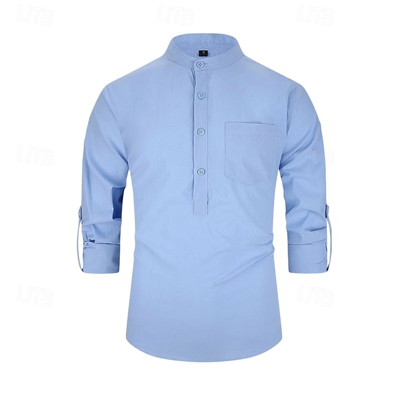 Voor heren Overhemd Zwart Wit Geel Rood Donker Marine Lange mouw Effen opa kraag School Formeel Kleding minimalistische 2025 - $23.99 –P2