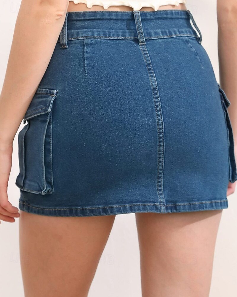 Damen Rock Lässig Mini Mittlere Hüfthöhe Röcke Einfach Tasche Mikroelastisch Urlaub Straße Asche Schwarz Weiß Blau Sommer Baumwolle 2025 - $22.99 –P15