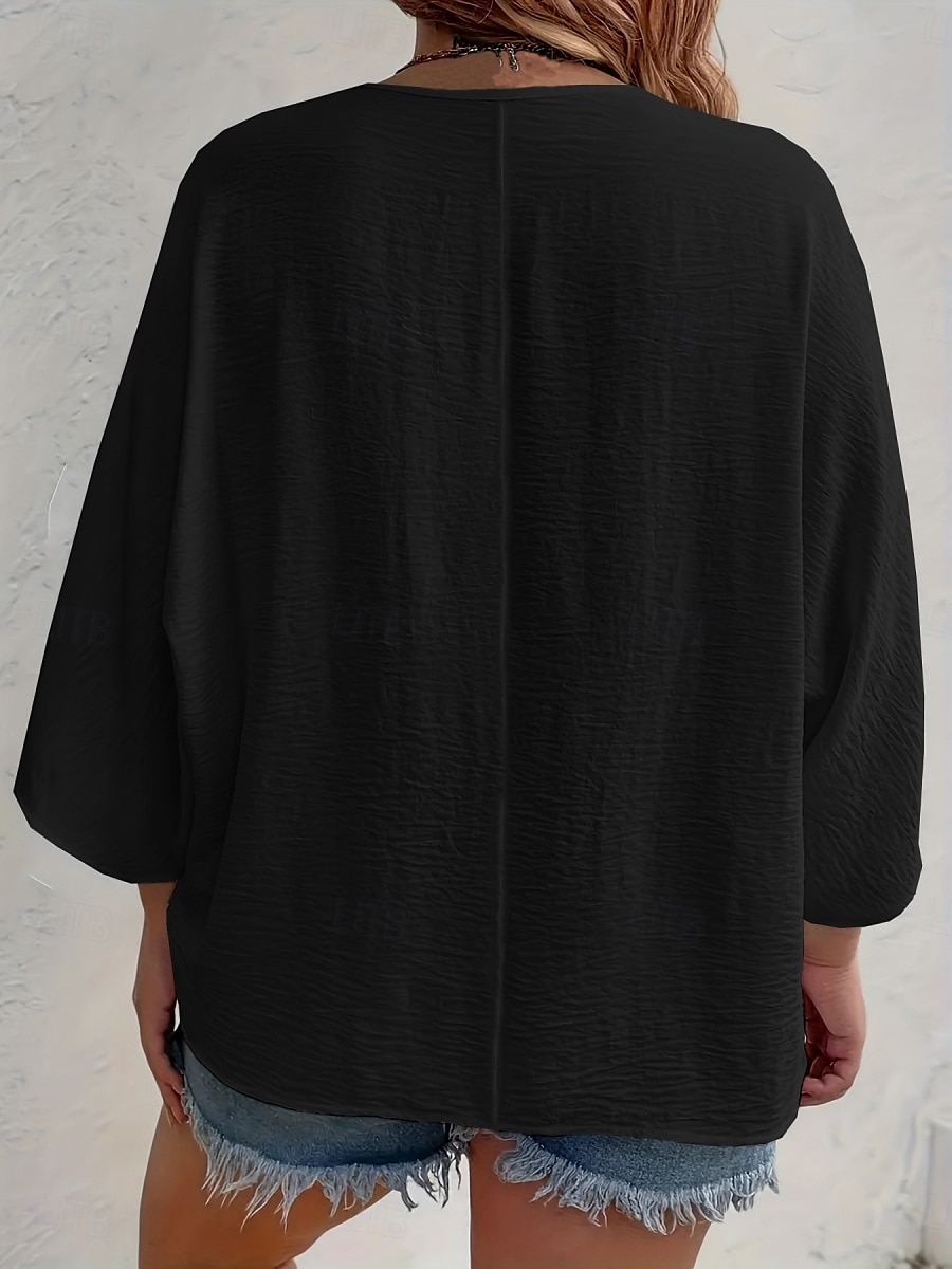 Damen Hemd Einfarbig Stilvoll Lässig Langarm V Ausschnitt Normale Oberteile Täglich Knöpfe Schwarz Weiß Orange Aprikose Sommer Frühling 2025 - $19.99 –P3