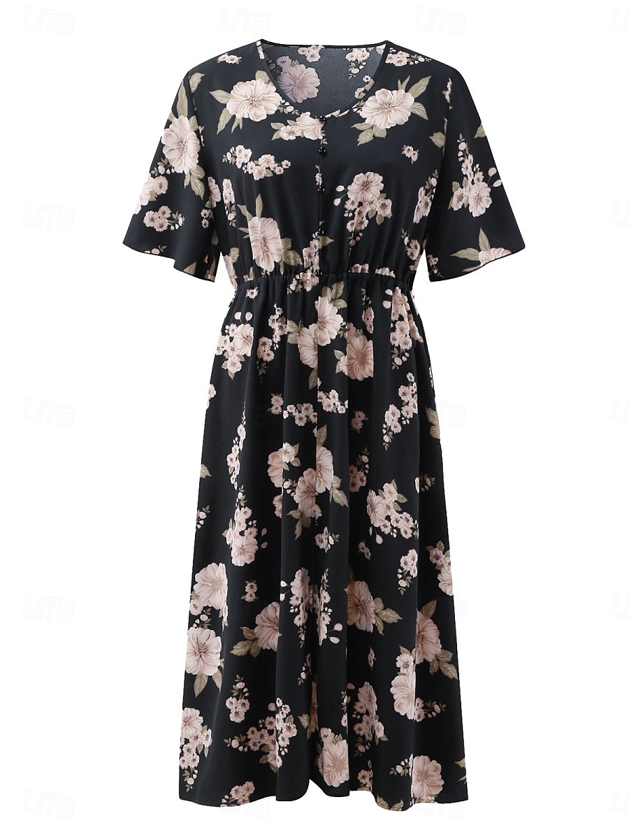 Pentru femei Mărime Plus Rochie casual Floral În V Manșon scurt Vară Primăvară Elegant Modă Modern Casual Rochii Midi Zilnic Concediu Rochie 2025 - $23.99 –P20