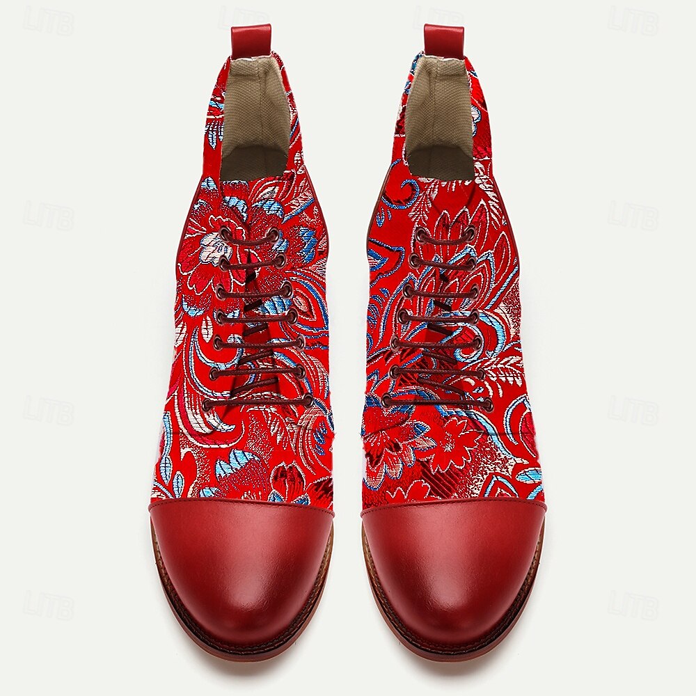 Hombre Botas Zapatos de Paseo Casual Cuero PU Tela Jacquard Cómodo Antideslizante Transpirable Botines / Hasta el Tobillo Cordones Rojo Otoño Invierno 2025 - $54.99 –P3