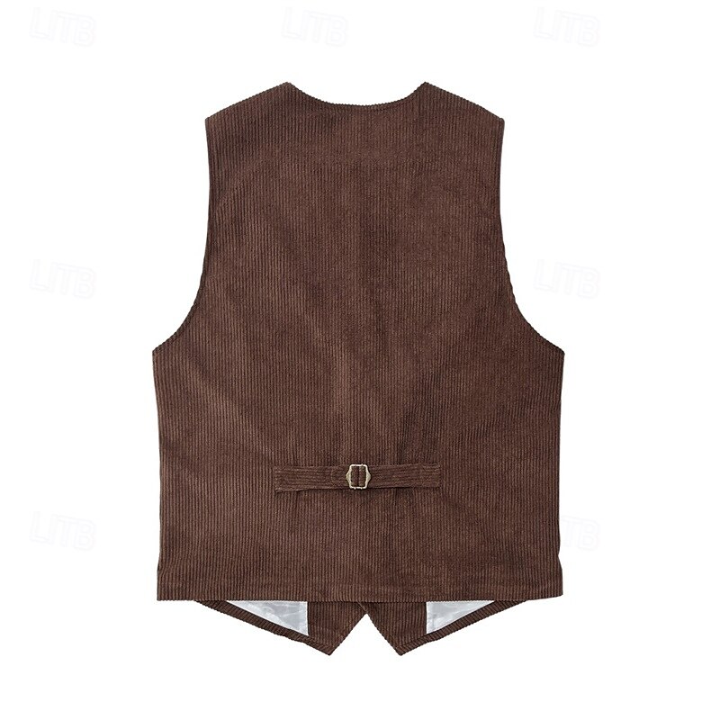 Hombre Chaleco Vacaciones Negocio Moda Casual Primavera Otoño Bolsillo Botones Poliéster Pana Cómodo Plano Recto 1 botón Escote en Pico Ajuste regular Marrón Oscuro Negro Vino Azul Marino Chaleco 2025 - $32.99 –P3