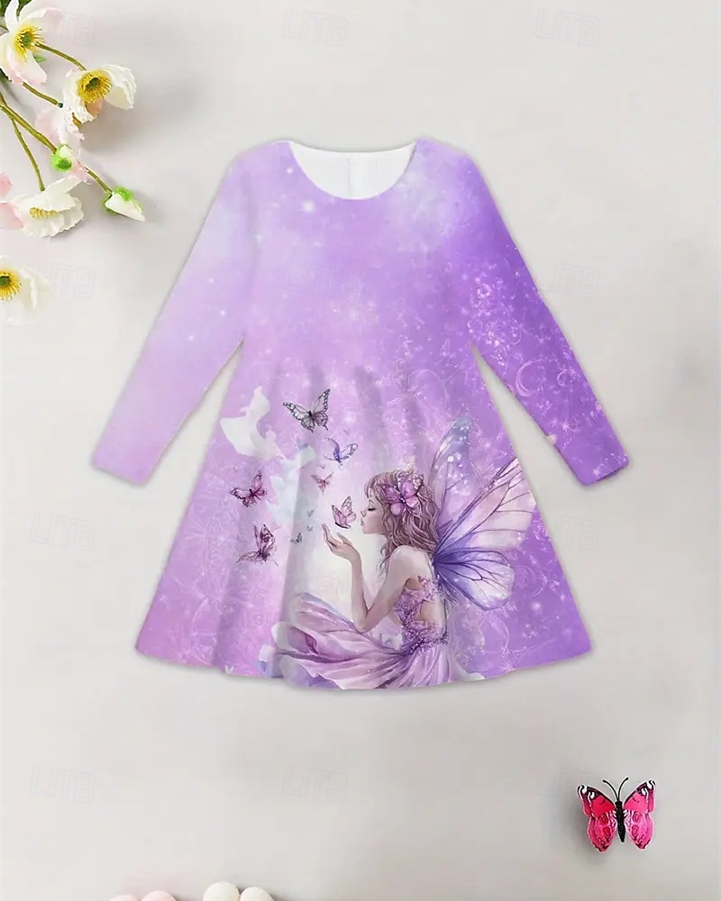 Mädchen' 3D Cartoon Schmetterling Kleid Langarm Sommer Frühling Urlaub Täglich Ferien Prinzessin Schön Süß Kinder 4-12 Jahre Freizeitkleid A Linie Kleid Knielang Normale Passform 2025 - $16.99 –P3