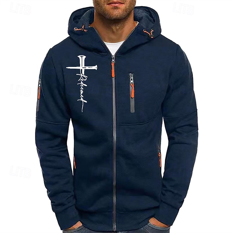 Per uomo Felpa con cappuccio Felpa con cappuccio a zip intera Nero Bianco Blu marino Grigio chiaro Grigio scuro Con Cappuccio Croce Cerniera Tasca Sport & Outdoor Quotidiano Ferie Poliestere del 2025 a $22.99 –P4