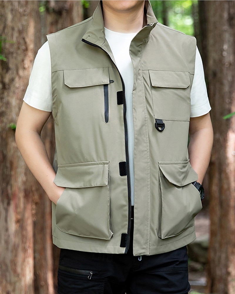 Per uomo Gilet All'aperto Quotidiano Moda Casual Primavera Autunno Tasca Poliestere Confortevole Semplice Cerniera Collo alla coreana Vestibilità regolare Nero Rosso Blu Cachi Gilet del 2025 a $48.99 –P8