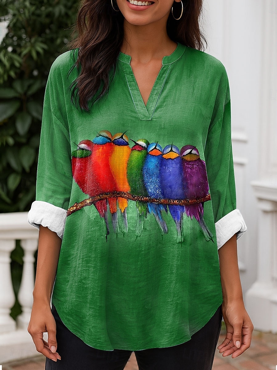 Femmes Chemisier Graphique Animal ancien Quotidien Élégant manche longue Col en V Hauts Réguliers Quotidien Fête Tenue de plage Imprimé Bleu Violet Marron Vert Printemps Automne de 2025 ? $24.99 –P1