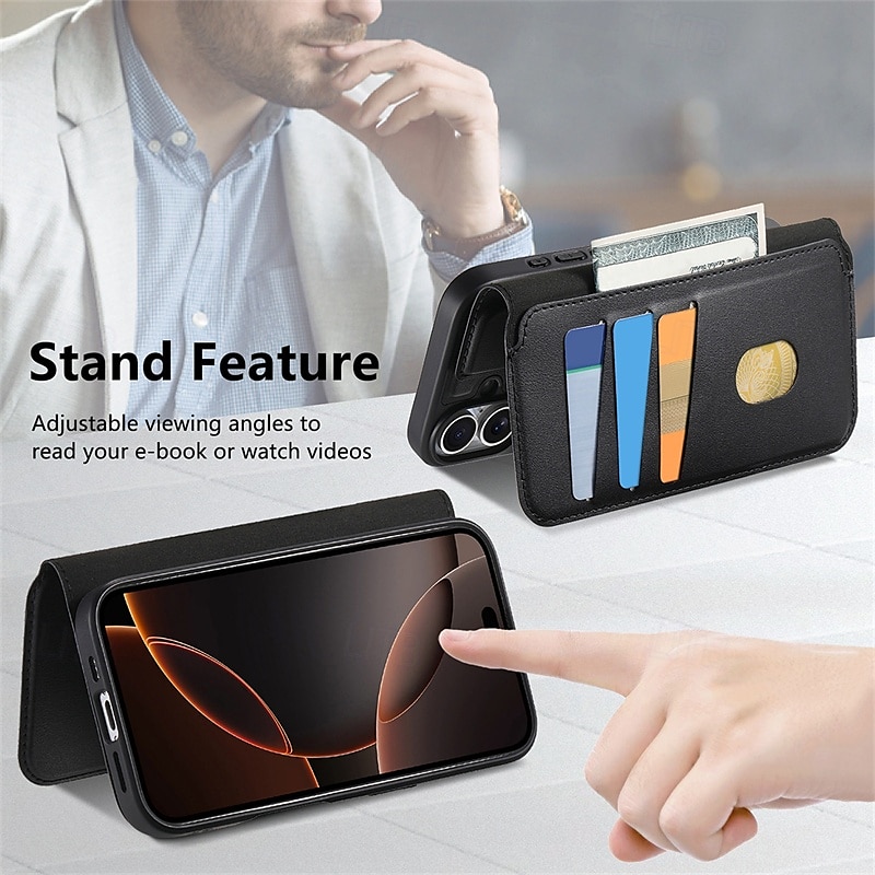Phone Case For Apple AirTag iPhone 16 Pro Max Plus iPhone 15 14 Pro Max Plus iPhone 13 Pro Max Magnetic Adsorption Wallet Case Flip Cover with Stand Holder Detachable Support Wireless Charging Retro 2025 - $25.99 –P8