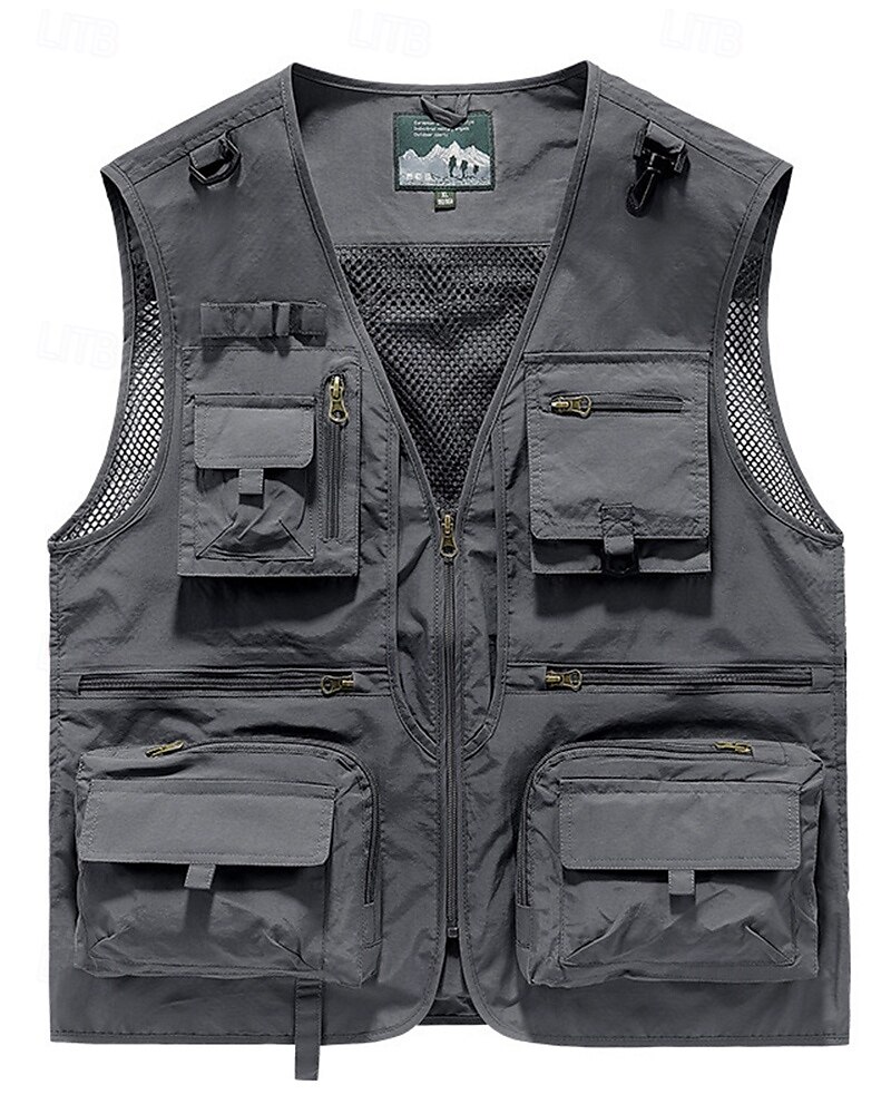 Homme Gilet de pêche Gilet multifonctionnel Sans manches Veste Extérieur Léger Respirant Fermeture éclair Polyester Noir Blanche Vert Véronèse Chasse Pêche Escalade de 2025 ? $20.79 –P4