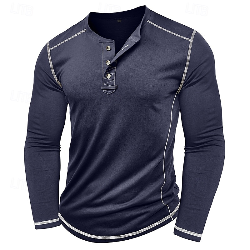 Men's T Shirt Henley Shirt Henley Top Long Sleeve Solid Color Vintage Casual Contrast Stitching Henley Outdoor Causal Casual Spring Fall Spring &  Fall Black White Gray Henley T-Shirt 2025 - $22.99 –P7