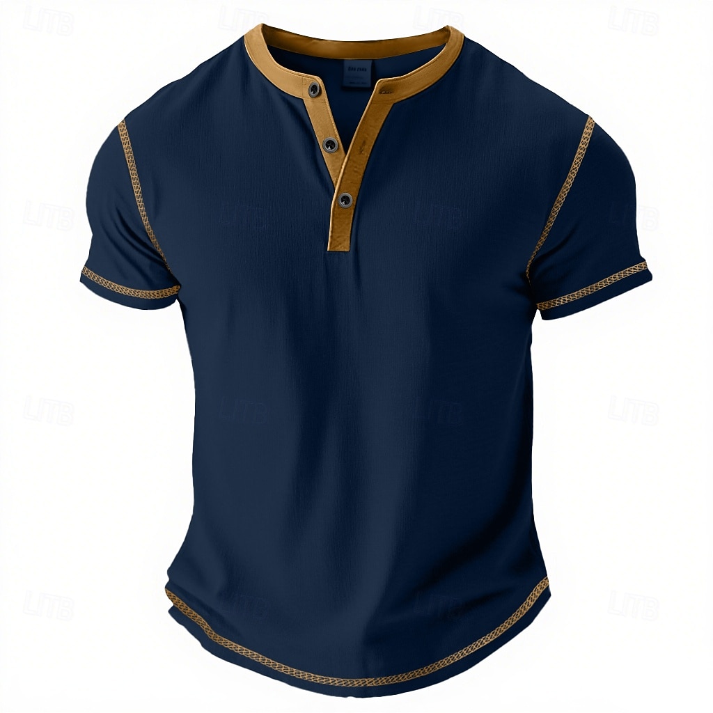 Men's Henley Shirt Tee Top Cotton Blend T-Shirt Short Sleeve Plain Fashion Designer Basic Contrast Lace Henley Vacation Street Casual Summer All Seasons Purple Navy Blue Royal Blue Henley T-Shirt 2026 - $17.99 –P1