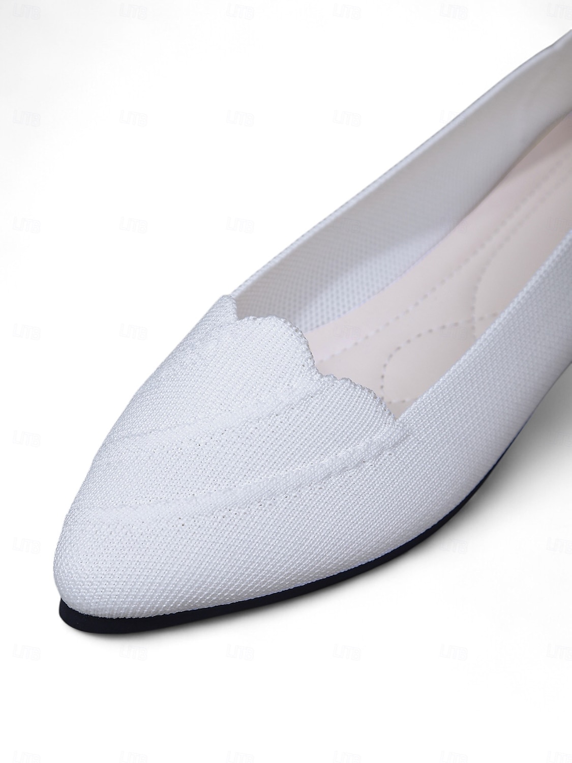 Weiße Flyknit-Ballerinas mit spitzer Zehenpartie für Damen – Ballerinas mit gewelltem Rand für Frühlingspicknicks, Gartenpartys und den Weg zur Arbeit 2025 - $19.99 –P1