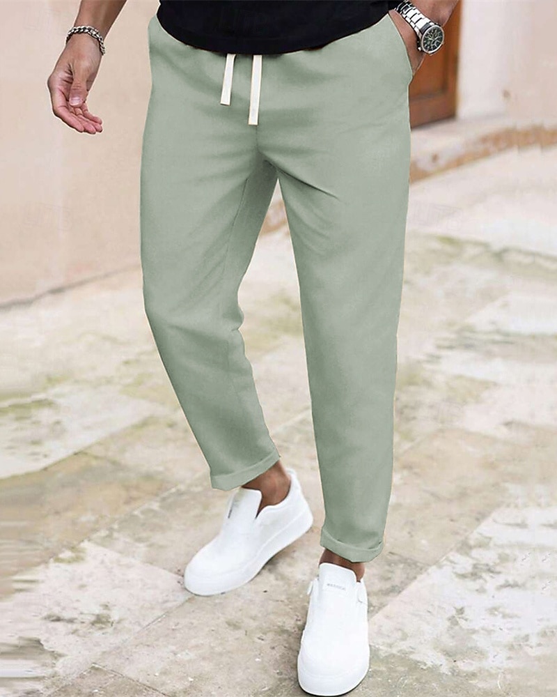 Pánské Upnuté Kalhoty Kalhoty chinos Šňůrky Kapsy Bez vzoru Pohodlné Po kotníky Denní Obchod Práce Módní Klasický styl Vodní modrá Černá Lehce elastické 2026 - $18.99 –P6