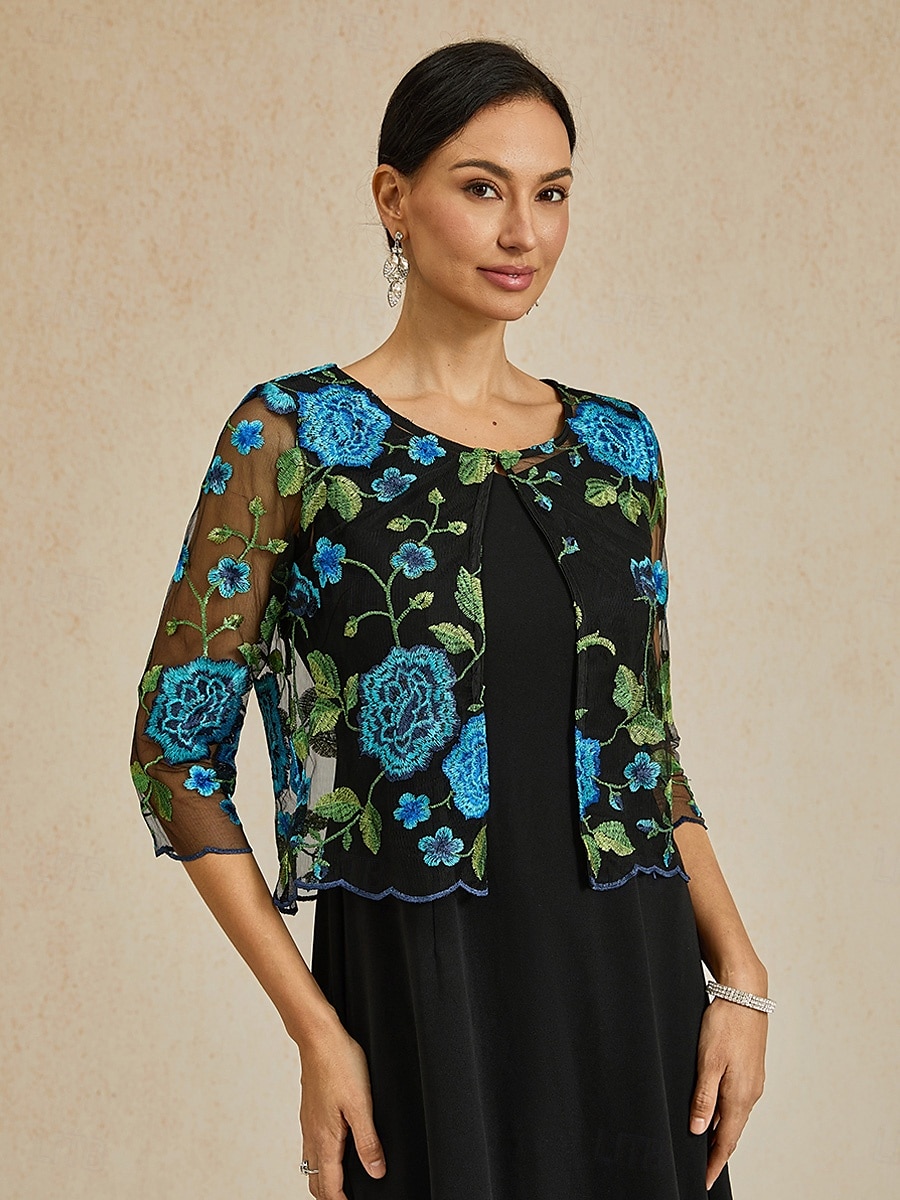 Damen Strickjacke Spitze bestickt elegant Basic lässig geblümt formell kurz Rundhalsausschnitt lockere Passform 3/4-Ärmel Oberbekleidung Marineblau Sommer Frühling 2025 - $49.99 –P6