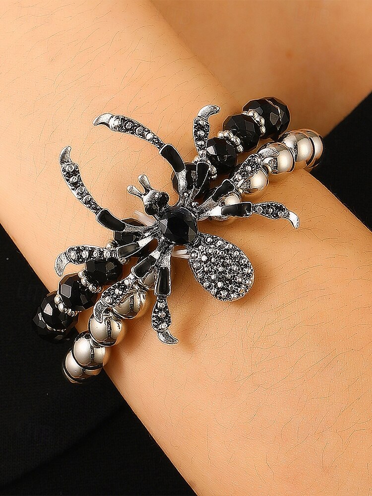 2025年 女性用ハロウィンスパイダージュエリーセット - ゴシックビーズチョーカー、調節可能なブレスレットとステートメントリング、コスチュームパーティー、コスプレ、不気味な夜のお出かけに最適な合金ラインストーンデザイン  コレクション – $14.99 –P4