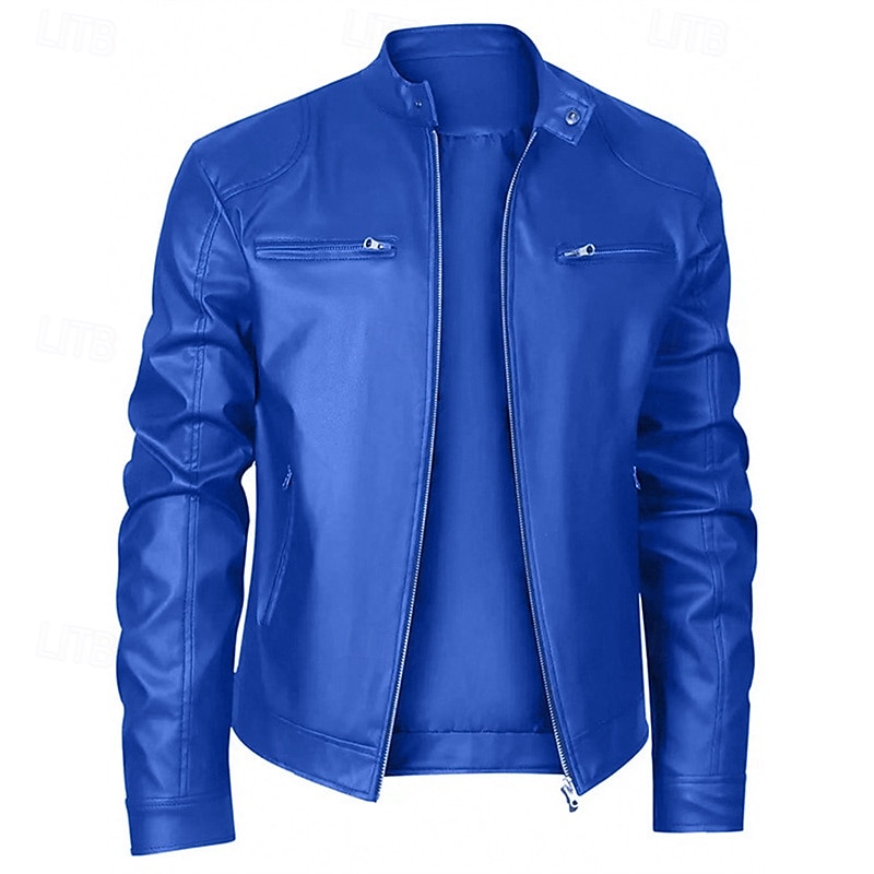 Homme Veste en Similicuir Veste moto Blouson de Moto Vacances Quotidien Coupe-vent Chaud Fermeture éclair Automne Hiver Uni Mode Classique Col montant Régulier Noir Rouge Bleu Roi Bleu Vert foncé de 2025 ? $44.99 –P13
