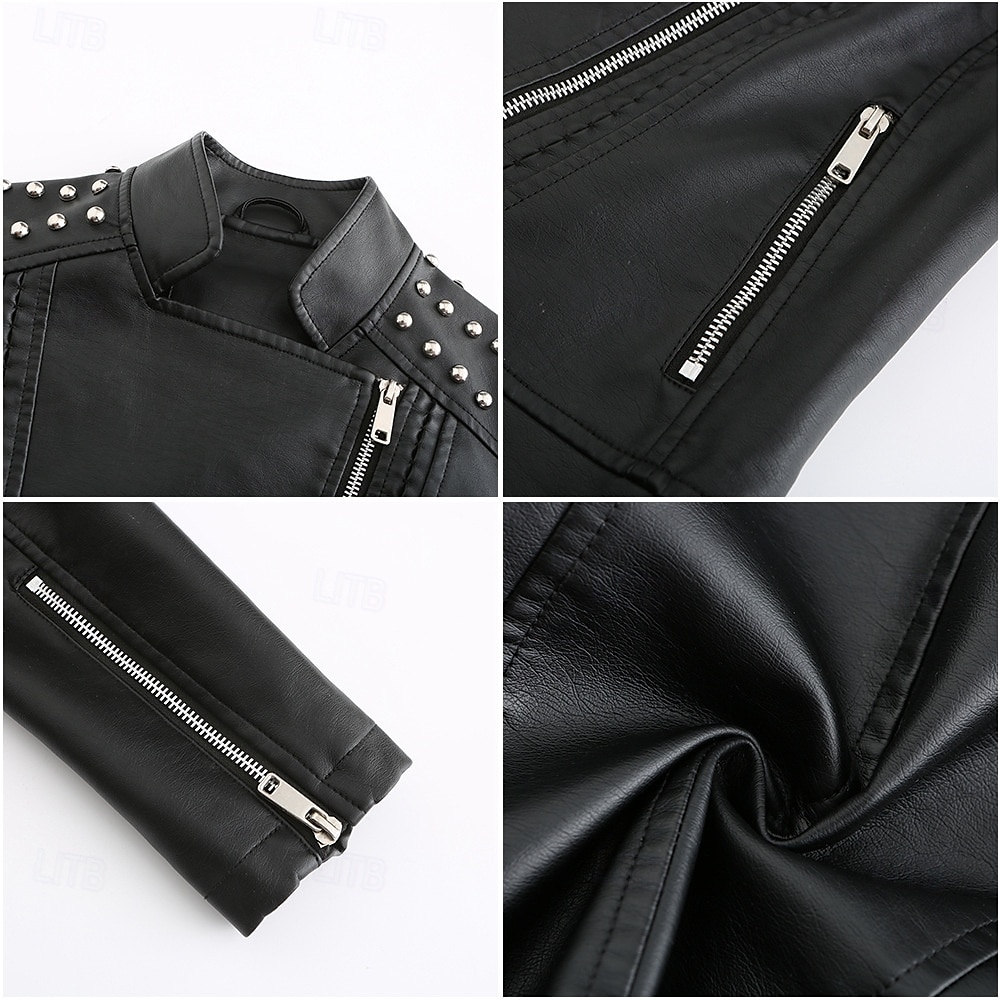 Per donna Giacca in Ecopelle Confortevole Tasca Cerniera completa Moda Stile da Strada Semplice All'aperto Casual Quotidiano Regolare Collo alla coreana Vestibilità regolare Manica Lunga Capispalla del 2025 a $44.99 –P7