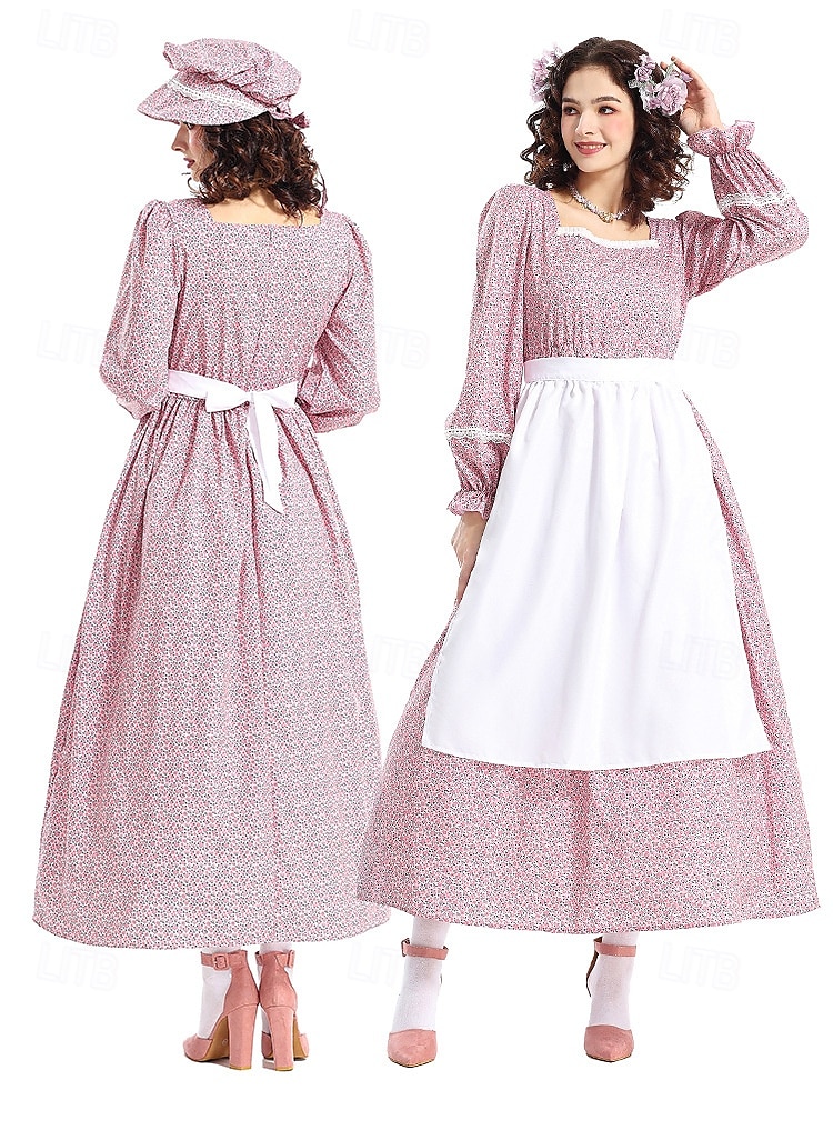 19° secolo anni 1800 Vecchio West Costume Cosplay Abito da prateria Set cuffia e grembiule Pioniere Floreale Per donna Halloween Carnevale Giornata mondiale del libro Vestiti per eventi scolastici del 2025 a $51.99 –P2