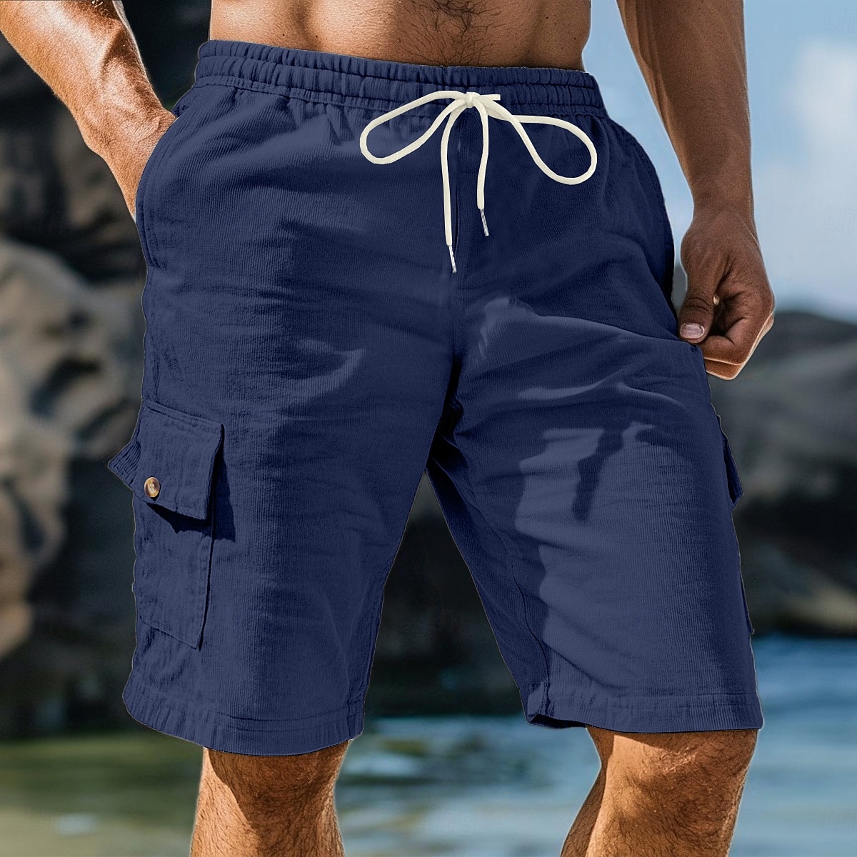 Homens Bermuda Cargo Calças de Veludo Shorts de moletom Calção Bermudas Cintura elástica Tecido Conforto Esportes Comprimento do joelho Ao ar livre Ioga Casual Férias Estilo Étnico Preto Branco Sem de 2025 por $22.99 –P2