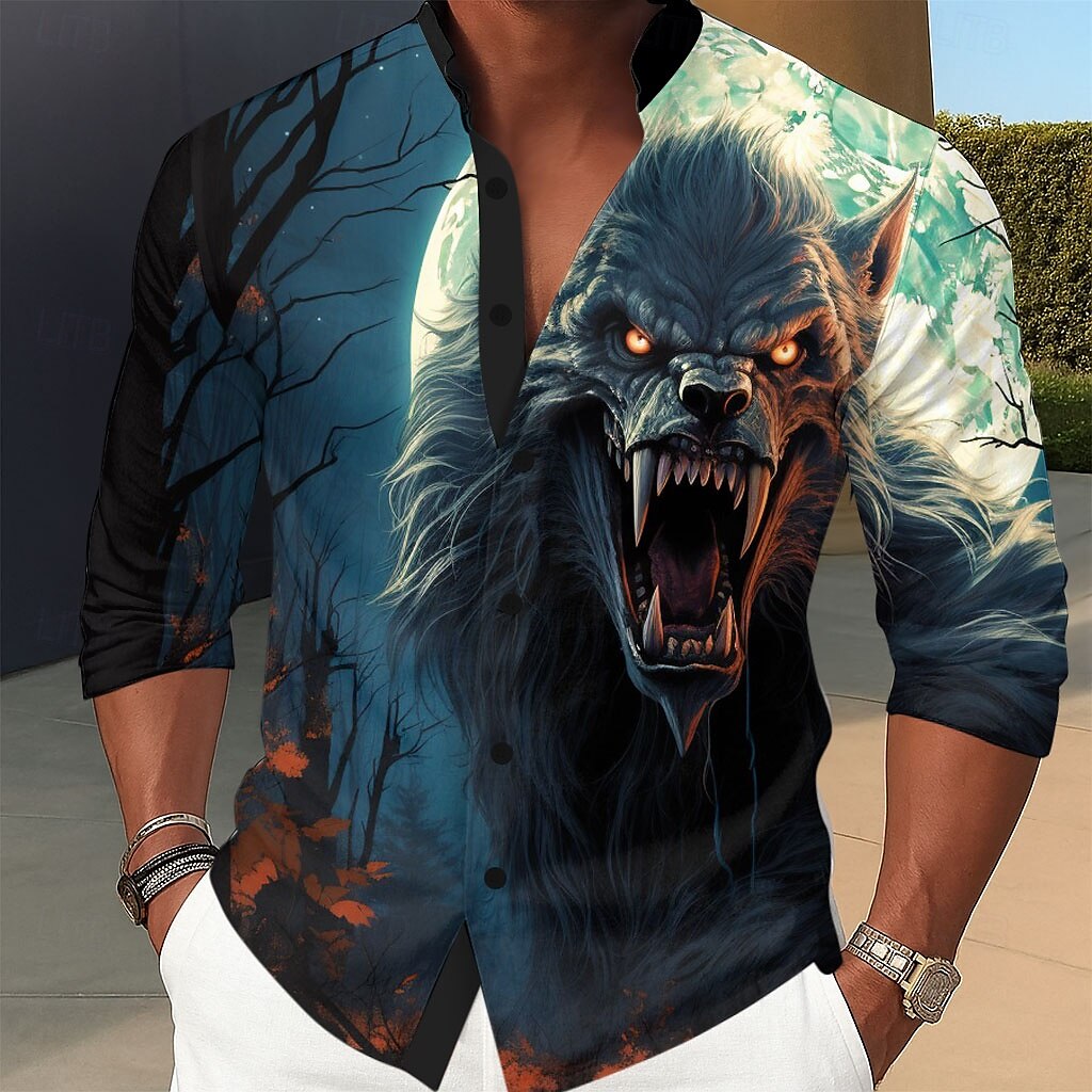 Per uomo Animale Lupo Diavolo Camicia Camicia con colletto alla coreana Manica Lunga Gotico punk oscuro Ferie Primavera Autunno Collo alla coreana Colletto alla coreana Stampa 3D Camicie con bottoni del 2025 a $25.99 –P4