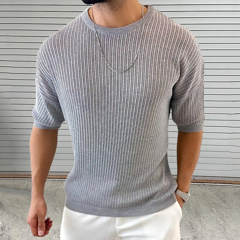 Per uomo Maglione Maglione a maglia A Coste Maglia Top Regolari Lavorato a maglia Semplice Girocollo Moda Essenziale Vacanza Abbigliamento quotidiano Abbigliamento Estate Nero Bianco M L XL del 2026 a $31.99 –P5