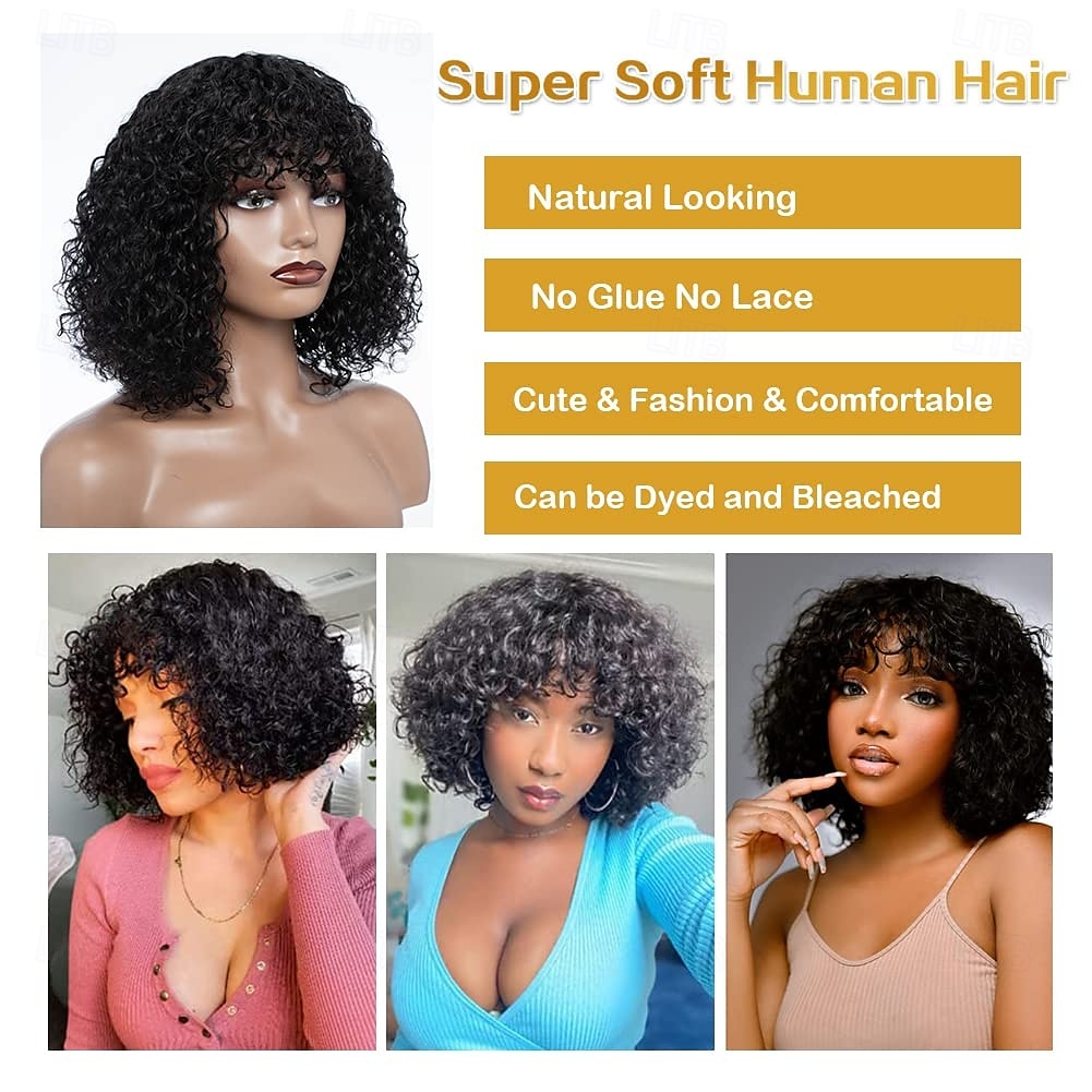 Curly Human Hair Wig With Bangs 100% Brazilian Human Hair Curly Wigs Scalp Full Machine Made Wig for Black Women L Curly Wigsn Human Hair Natural Color 2025 - $90.99 –P4