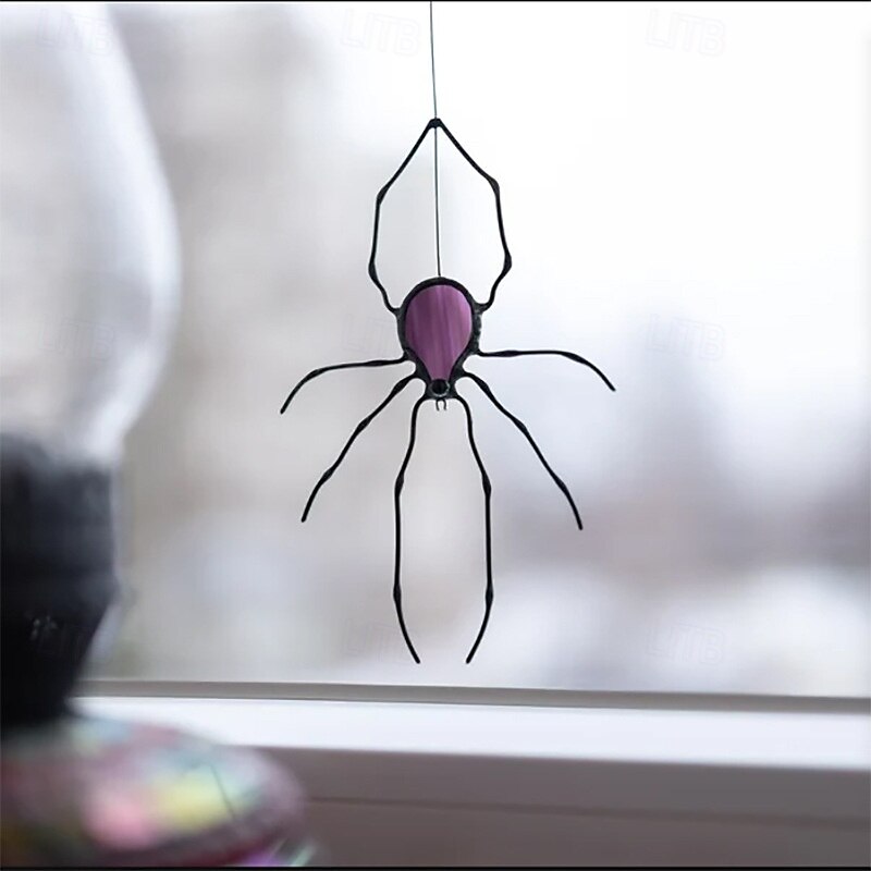stora spindelfönsterhängande ornament, imitation av målat glas spindelpaneler solfångare, gotiska hängande akryl spindel halloween dekorationer för inomhus utomhus 2025 - $21.99 –P4